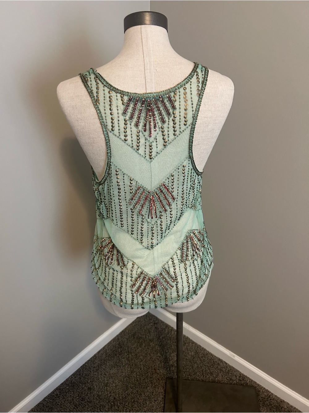BKE Mint Green Beaded Sleeveless Camisole - Picture 2 of 8